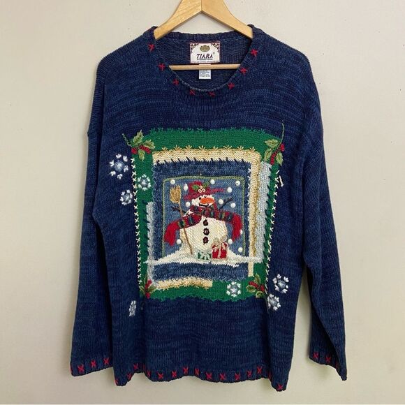 Vintage Tiara Int. Holiday “Snowman” Sweater size XL Christmas Novelty Cottage - Picture 2 of 9